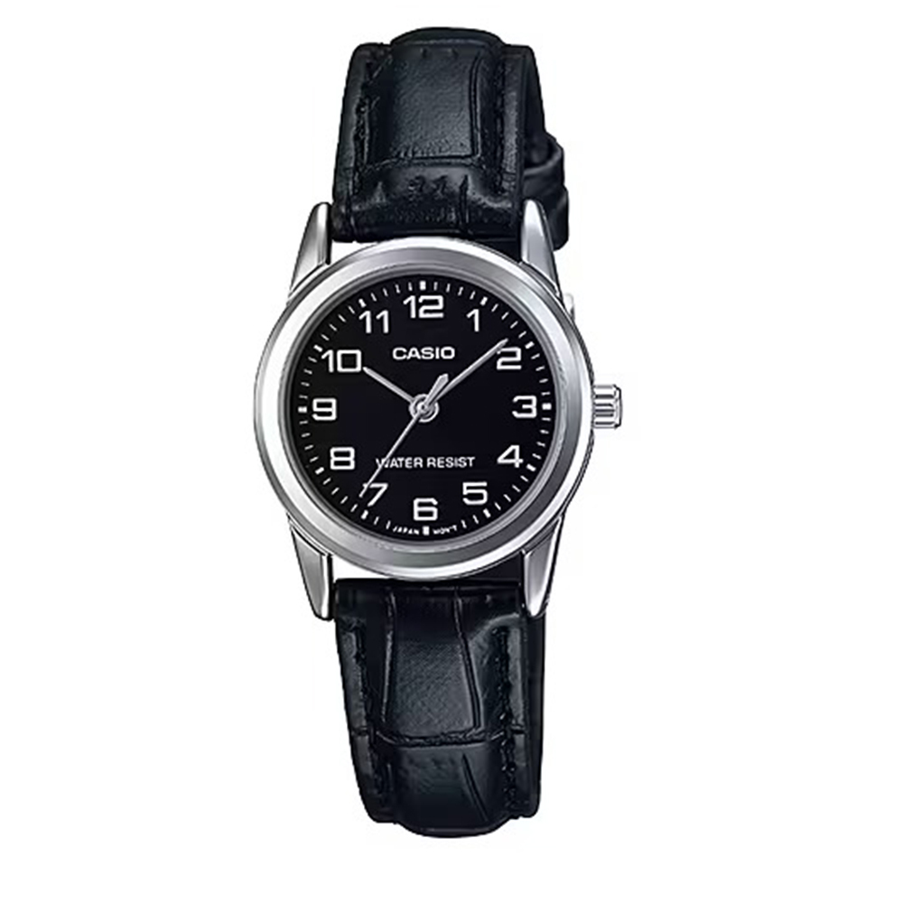 【CASIO 卡西歐】LTP-V001L 復古經典 時代魅力 黑白單色 簡約設計 皮革帶 小款腕錶 手錶