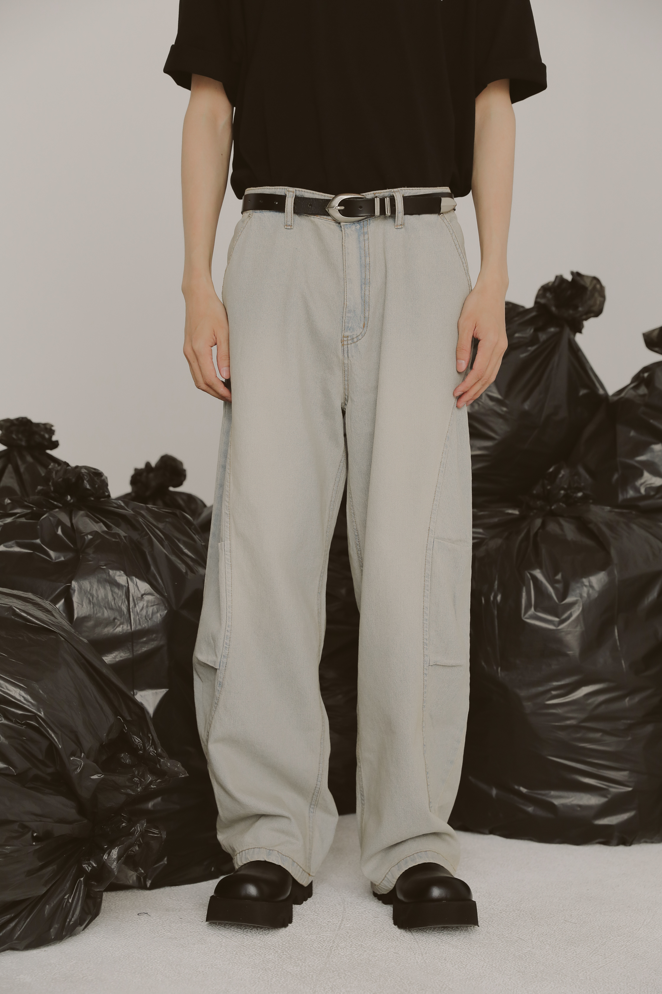 Vintage Curve Parachute Denim Pants#牛仔褲