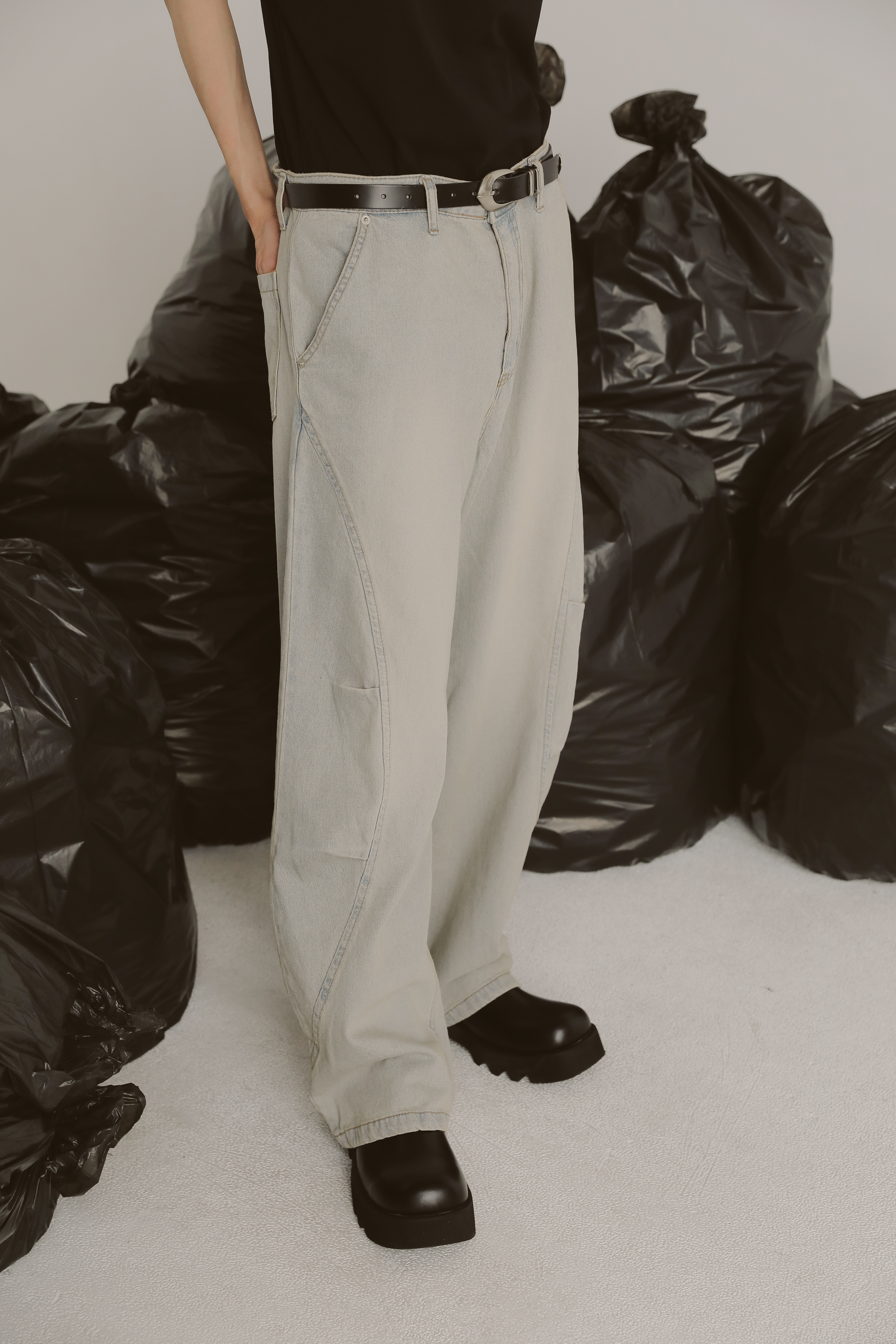 Vintage Curve Parachute Denim Pants#牛仔褲