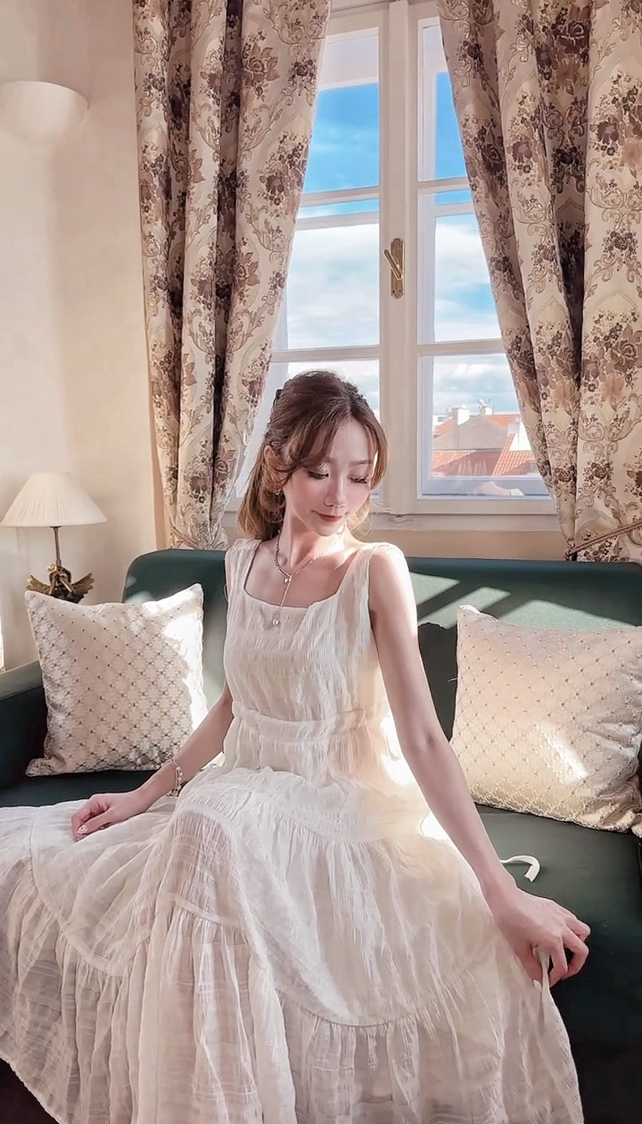 *MADE BY BJ2 SERIES* SQAURE COLLAR LAYERED CHECKED RIBBON ONE PIECE