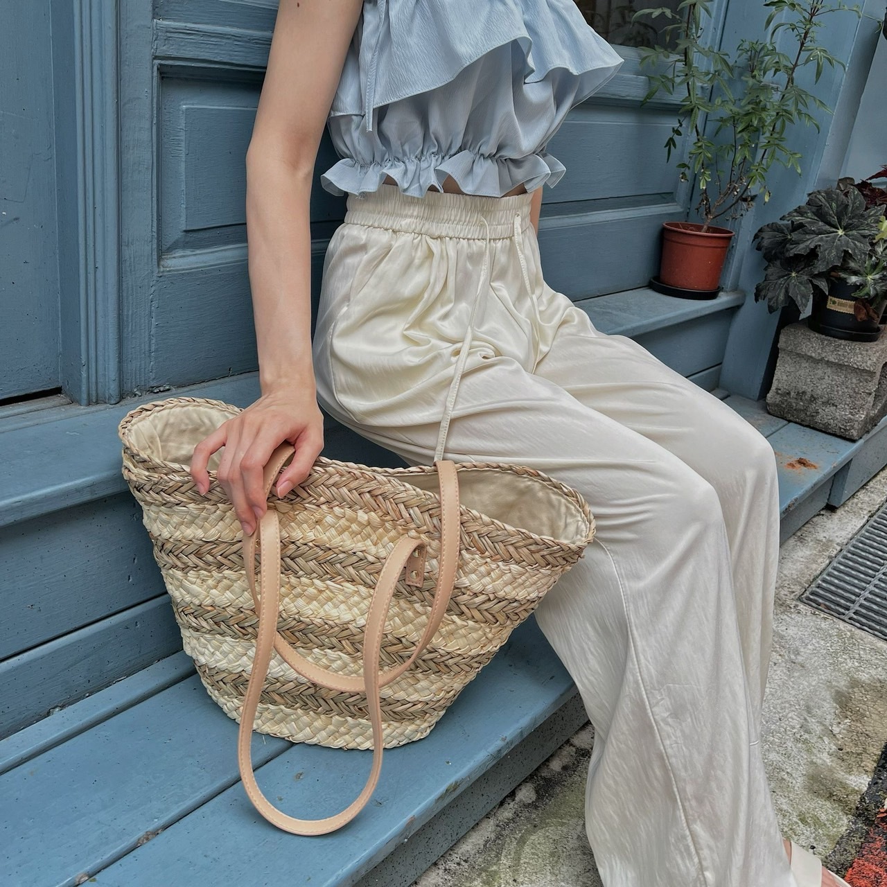 渡假風雙色編織包/單一色