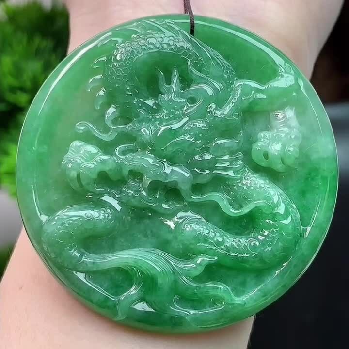 翡翠飄綠龍牌 (55.3mm直徑),天然翡翠A玉, 緬甸玉, Jade, Jadeite
