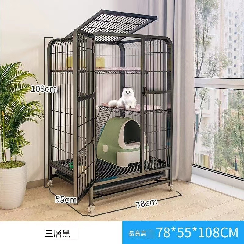 熱推【特價品】可移動三層方管貓籠 貓屋 豪華貓別墅(黑色) (78*55*108cm)