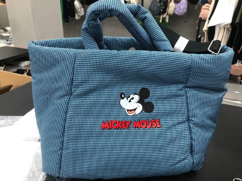 [S] LE.JUNEV MICKEY MOUSE CHECKED PADDING TOP HANDLE CROSSBODY,BLUE, SLJV175 (SLJV175)