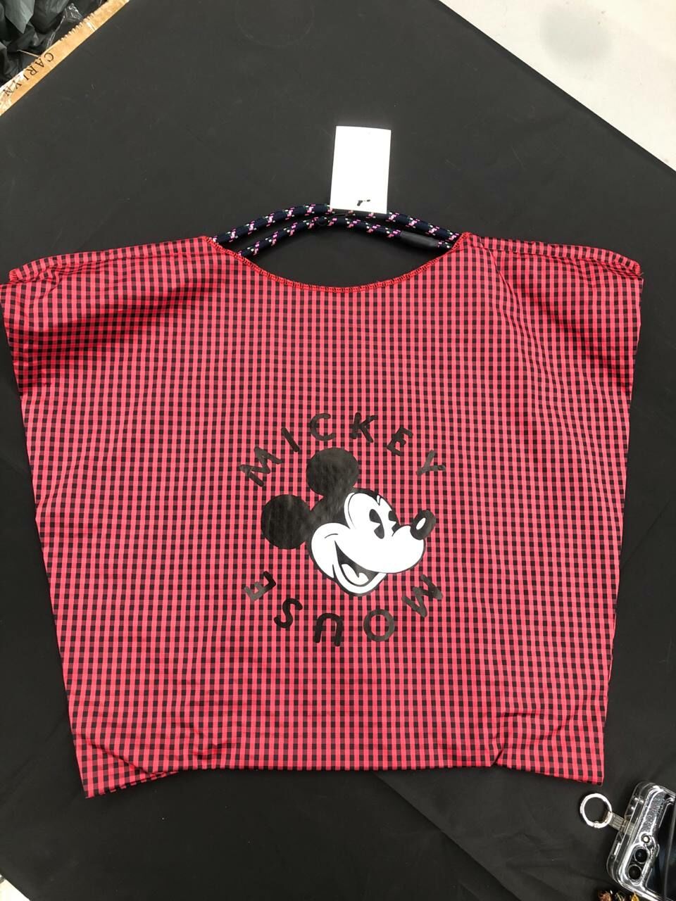 [S] LE.JUNEV MICKEY CHECKED TOTE BAG,RED, SLJV176 (SLJV176)