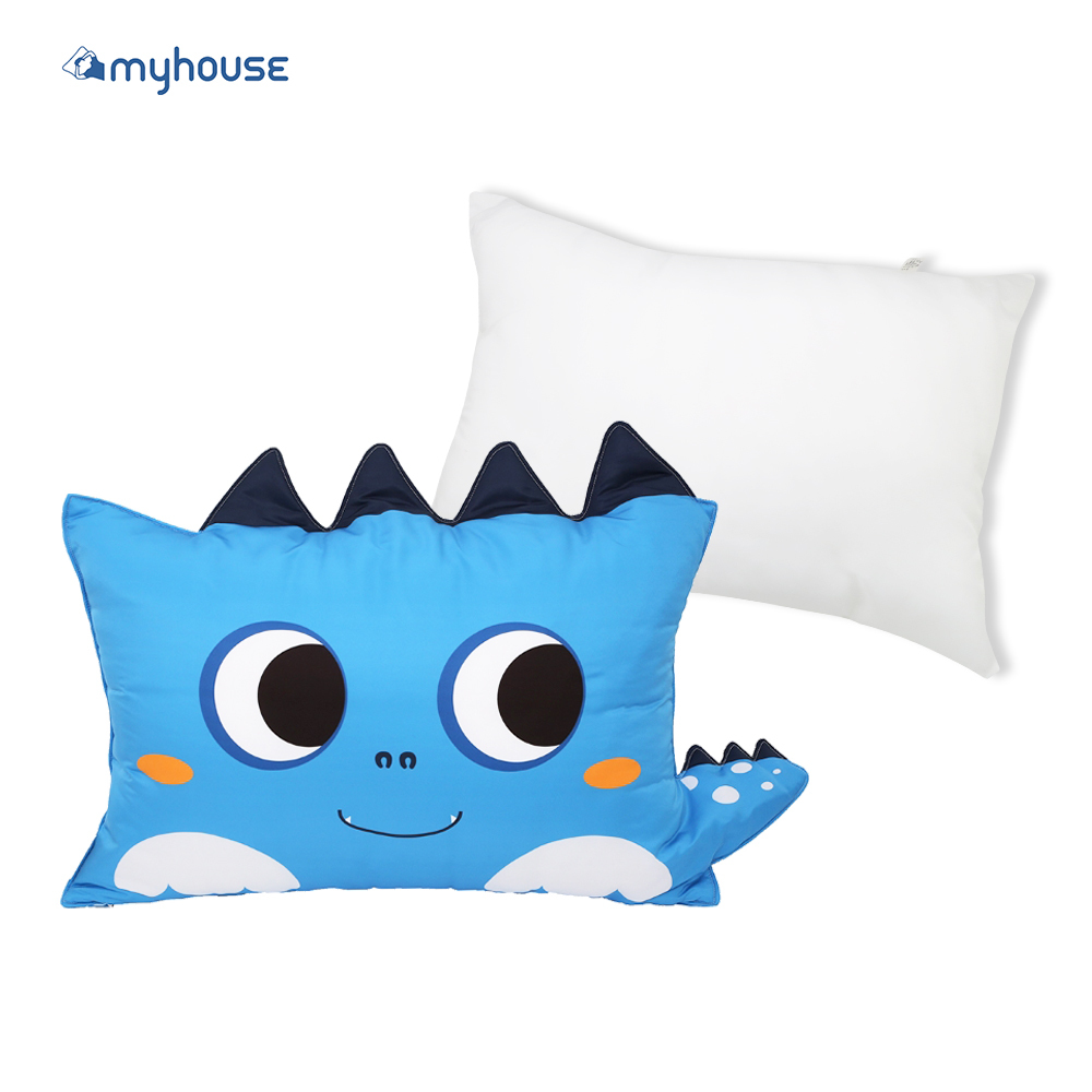【 myhouse 】防蟎抗敏可愛動物夥伴雙面枕頭套+枕心組 | 兒童寢具 - 淘氣恐龍
