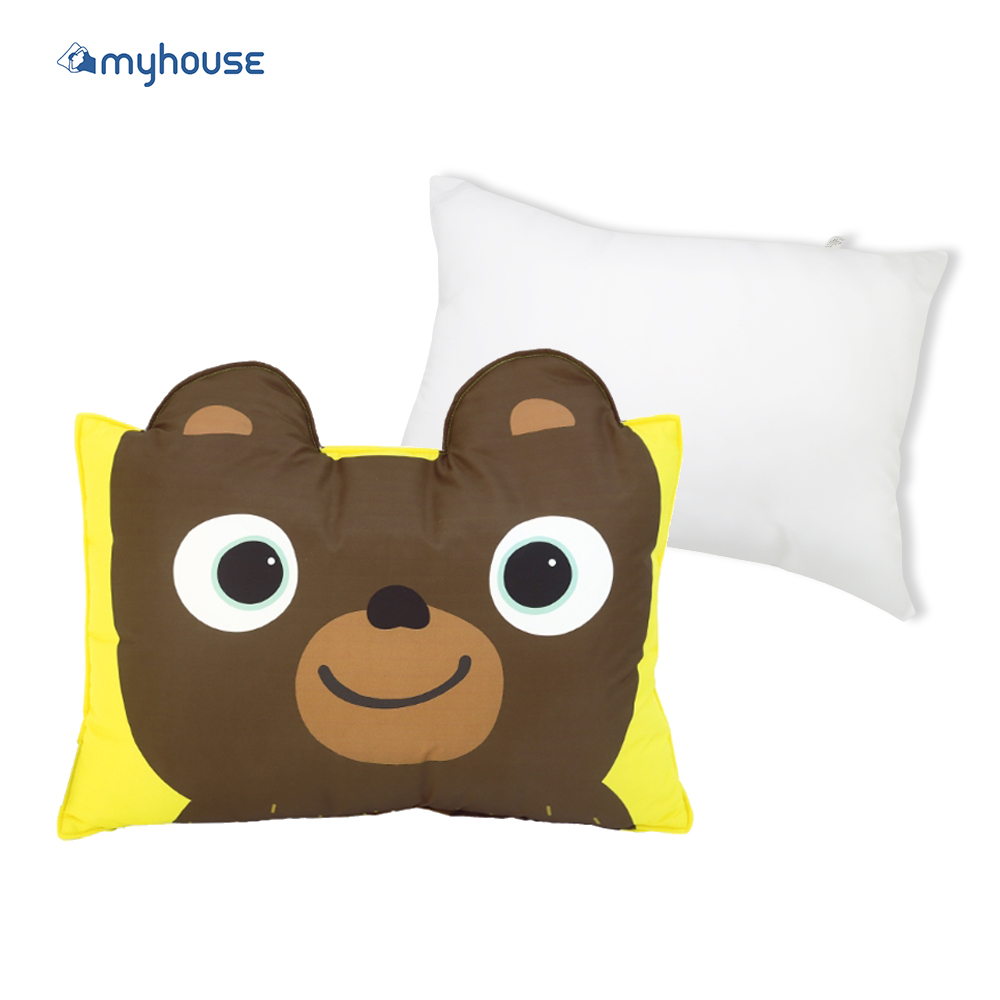 【 myhouse 】防蟎抗敏可愛動物夥伴雙面枕頭套+枕心組 | 兒童寢具 - 微笑小熊