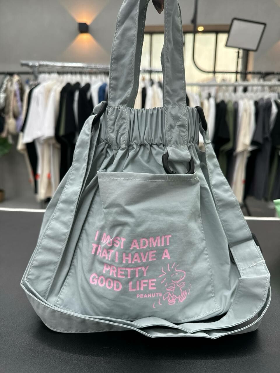 [S] LE.JUNEV PEANUTS WOODSTOCK SMALL DUMPLING BAG,ASH GREY, SLJV183 (SLJV183)