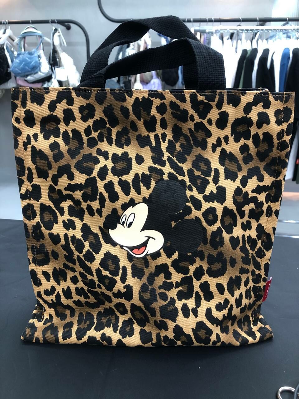 [S] LE.JUNEV MICKEY LEOPARD PRINT SHORT HANDLE BAG,BLACK, SLJV187 (SLJV187)