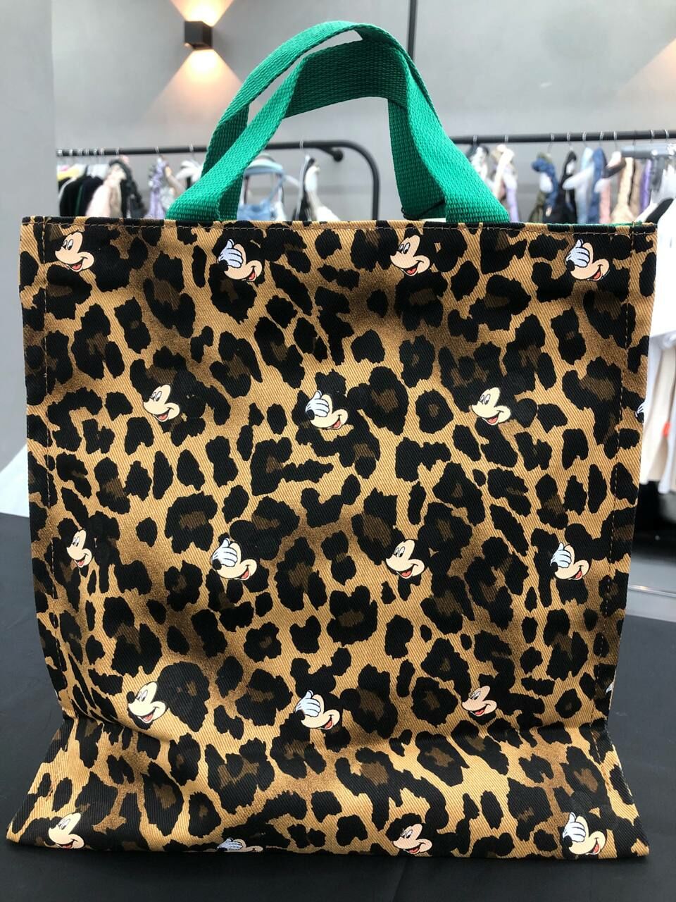 [S] LE.JUNEV MONOGRAM MICKEY LEOPARD PRINT SHORT HANDLE BAG,GREEN, SLJV189 (SLJV189)