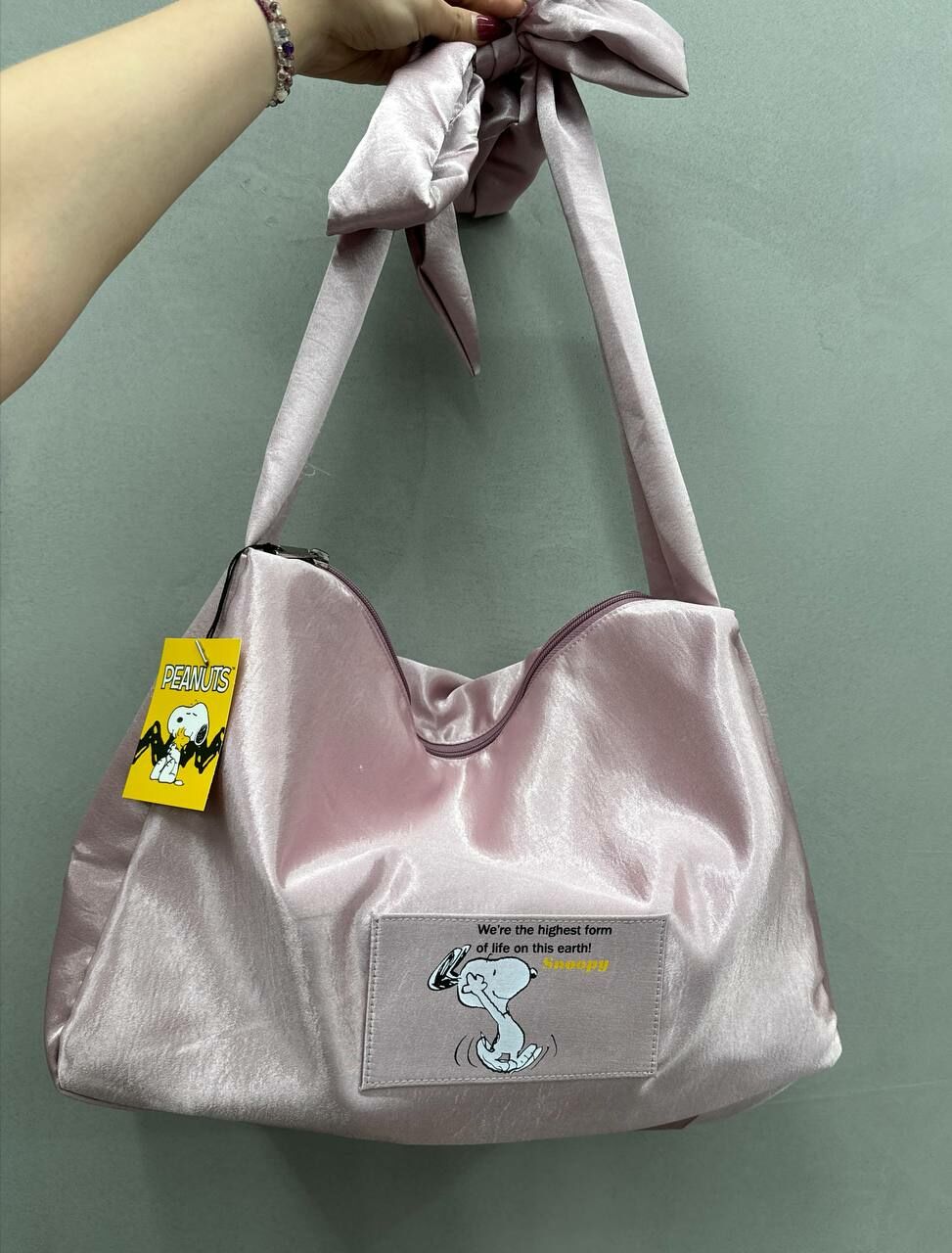[S] LE.JUNEV PEANUTS SNOOPY SATIN RIBBON LARGE CROSSBODY,PINK, SLJV190 (SLJV190)