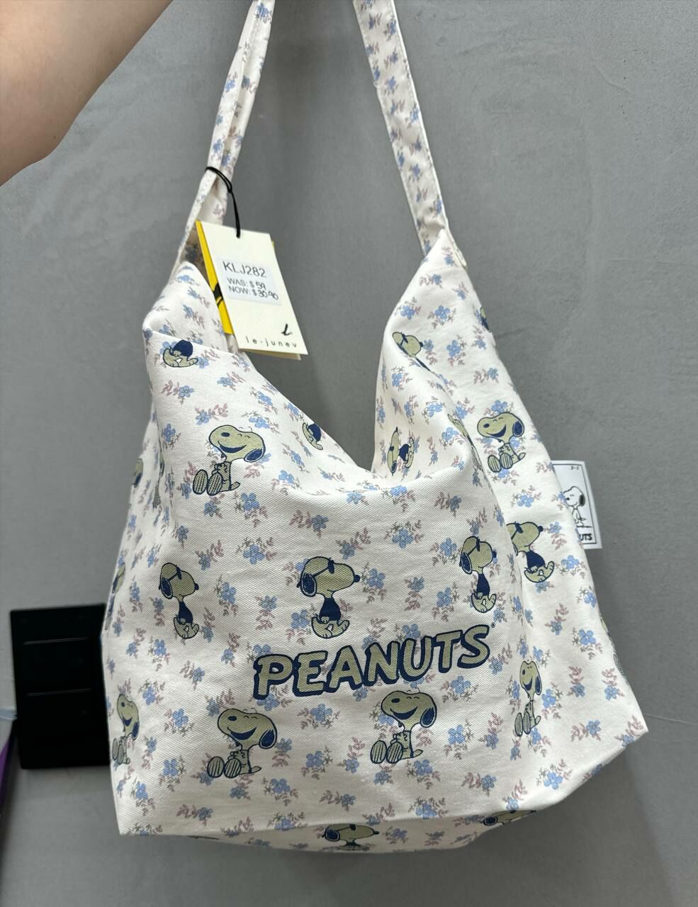 [S] LE.JUNEV PEANUTS SNOOPY MONOGRAM FLORAL TOTE CROSSBODY,CREAM, SLJV199 (SLJV199)