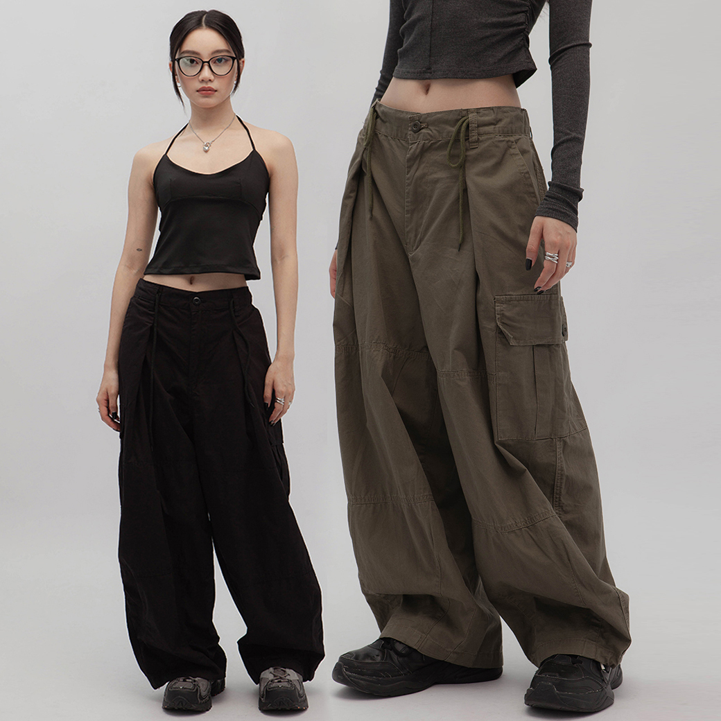 棉質寬鬆工裝褲