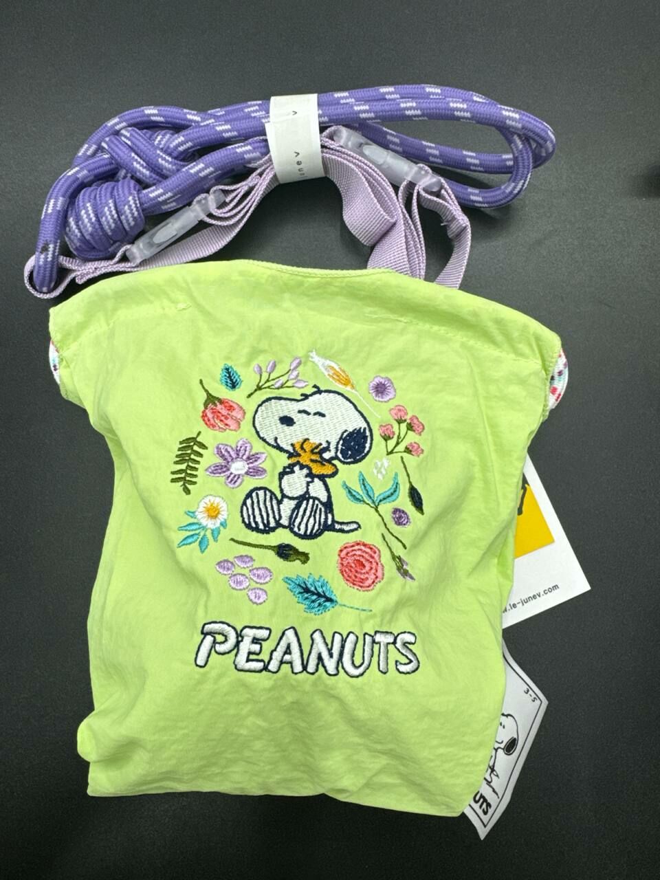 [S] LE.JUNEV PEANUTS SNOOPY SMALL PHONE CROSSBODY BAG,NEON GREEN, SLJV210 (SLJV210)