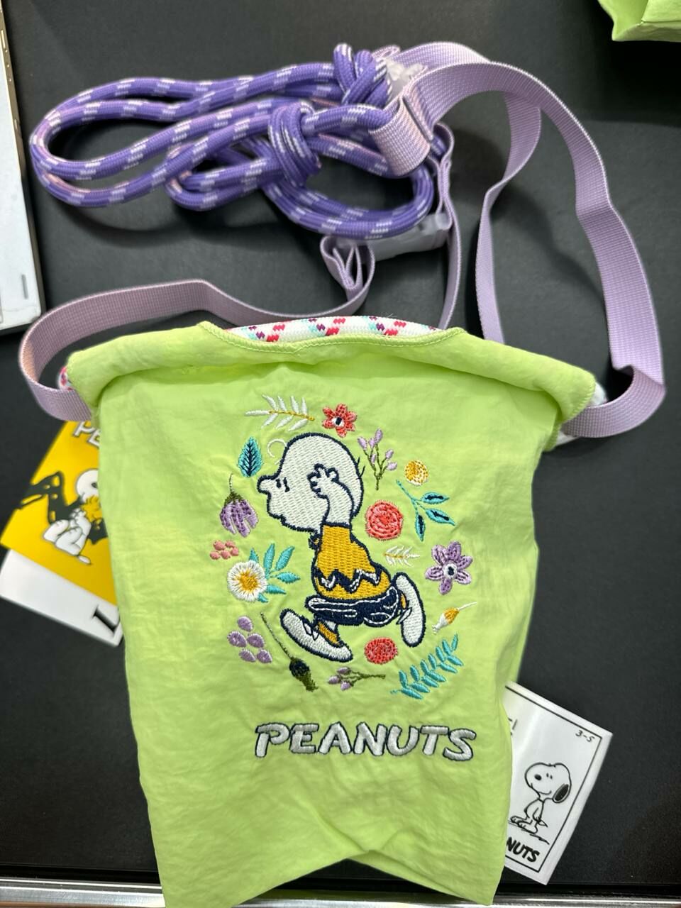 [S] LE.JUNEV PEANUTS CHARLIE SMALL PHONE CROSSBODY BAG,NEON GREEN, SLJV217 (SLJV217)