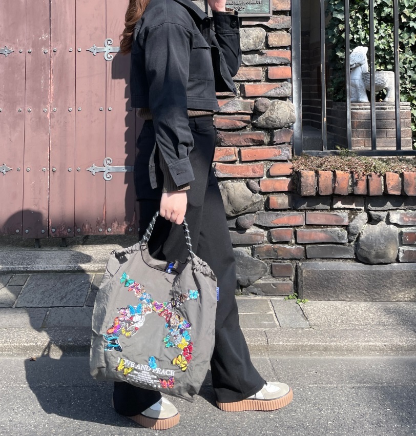 Ball＆Chain 刺繡環保購物袋 M號 - 灰 (32500361)