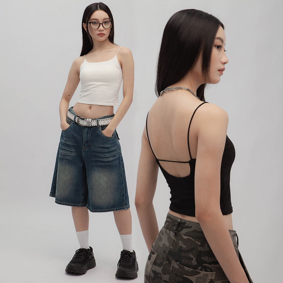 美背細肩短版上衣