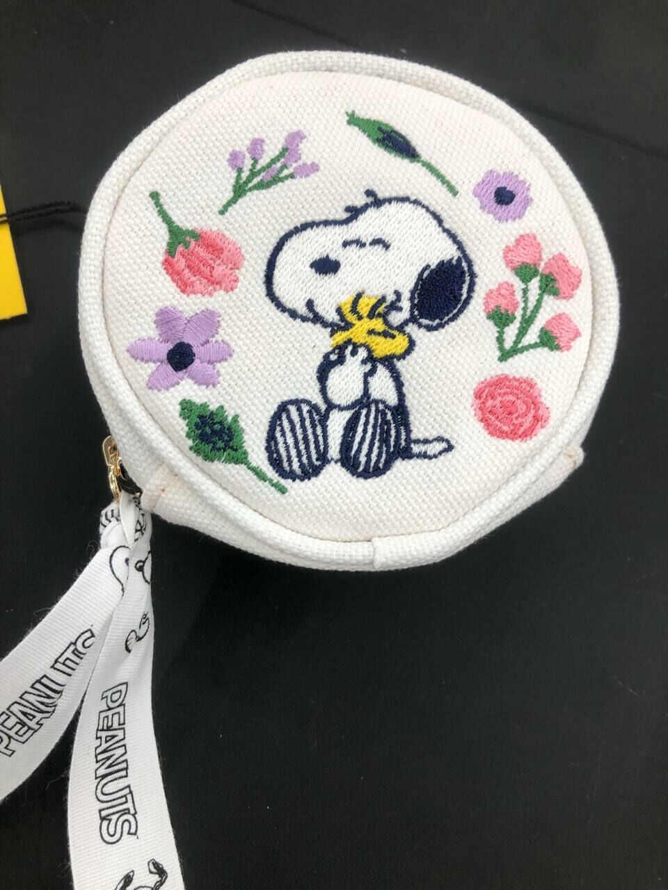 [S] LE.JUNEV SNOOPY ROUND CANVAS FLOWER SMALL COIN CASE,WHITE, SLJV220 (SLJV220)