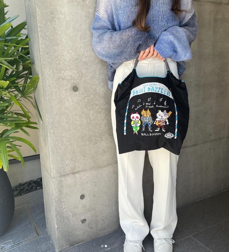 Ball＆Chain 刺繡環保購物袋 M號 - 黑 (32200101)