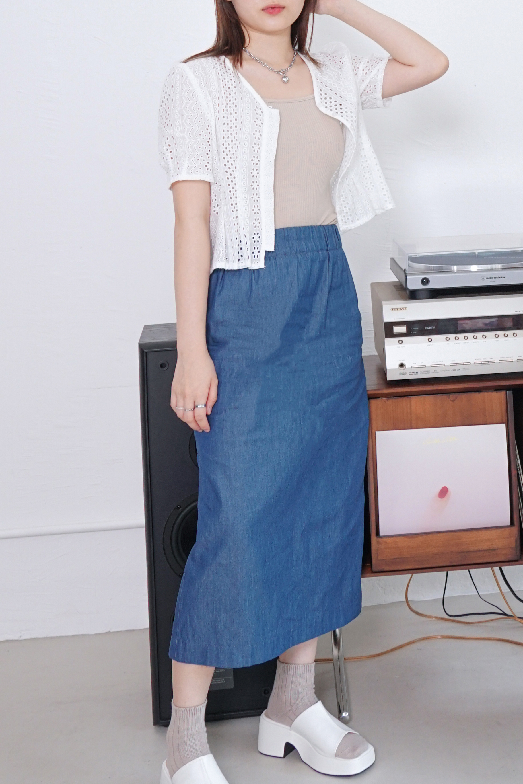 9659｜側開衩薄牛仔半身裙