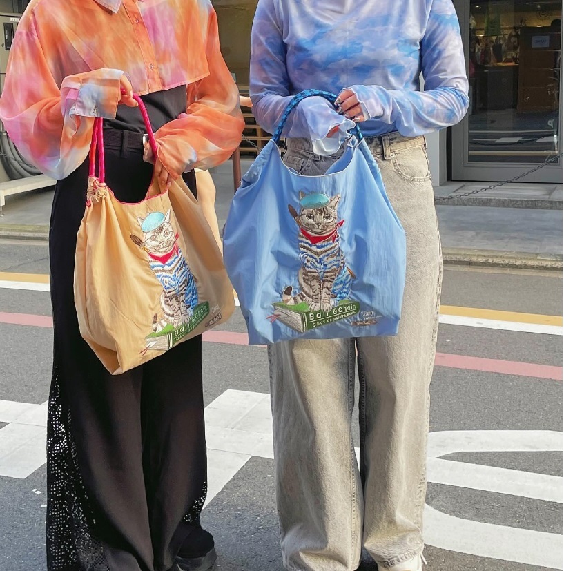 Ball＆Chain 刺繡環保購物袋 M號 - 卡其 (31300903)