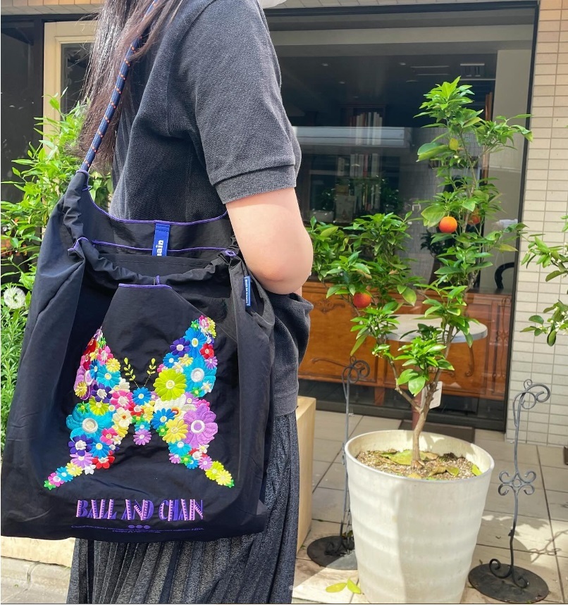 Ball＆Chain 刺繡環保購物袋 M號 - 黑 (30101501)