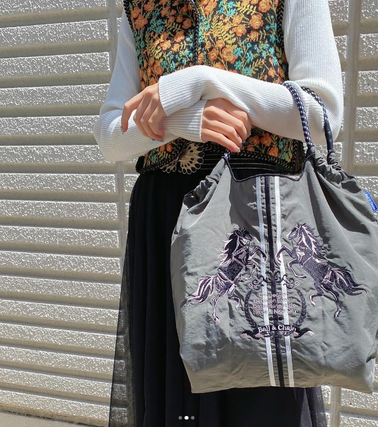 Ball＆Chain 刺繡環保購物袋 M號 - 深灰 (30102461)