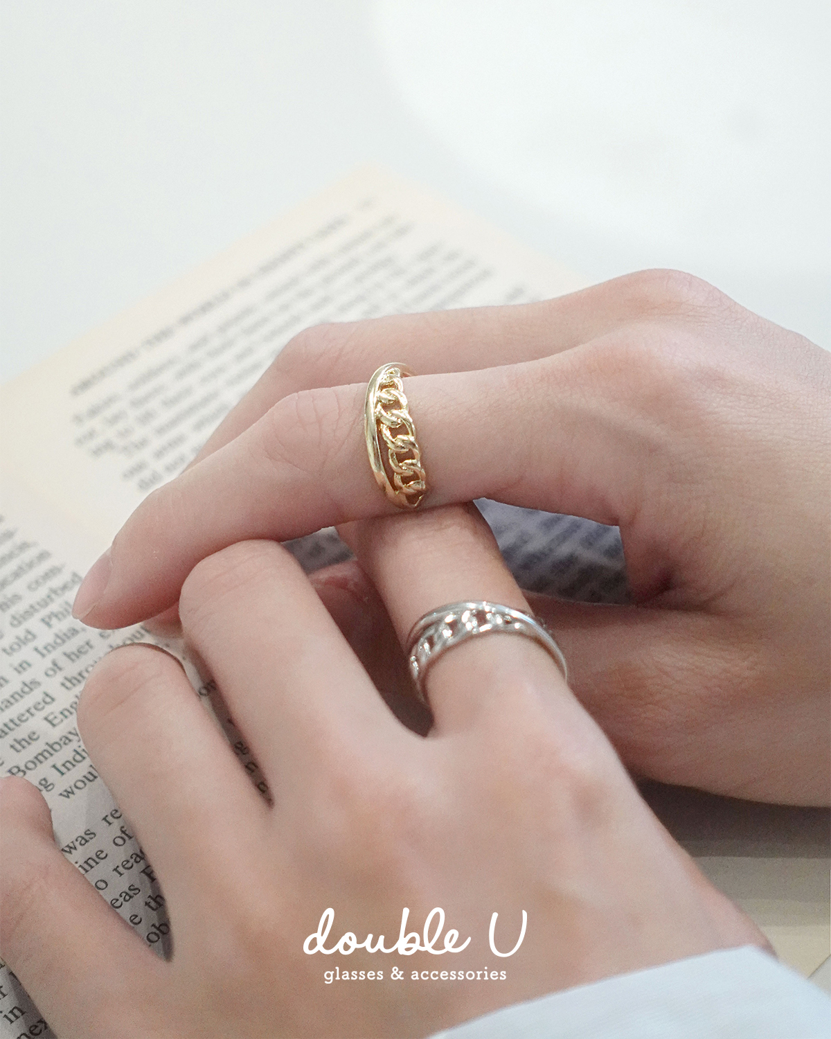 金屬交錯鍊條戒指・Ring (YRM10231)