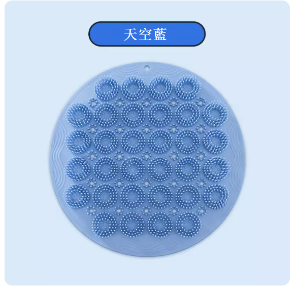 熱推家用後背吸盤按摩搓澡巾（加大圓形矽膠搓背墊-天藍色）