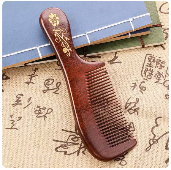 Hotly recommended household natural sandalwood comb ([18cm handle model] hot stamped sandalwood comb)