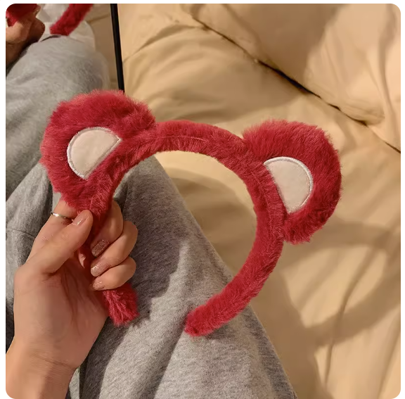 Popular cartoon plush bear headband (purple strawberry bear)