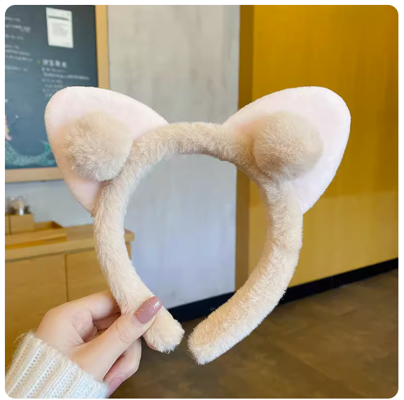 Popular cartoon plush bear headband (ball cat ears khaki)