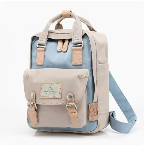 Popular casual and fashionable donut mini backpack elementary school bag [light blue*ivory (small size)]