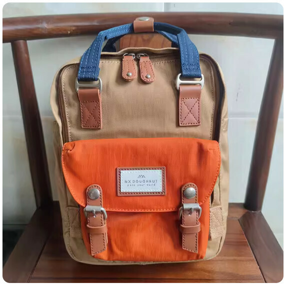 Popular Casual Fashion Donut Mini Backpack Elementary School Bag [Khaki with Clay (Small Size)]