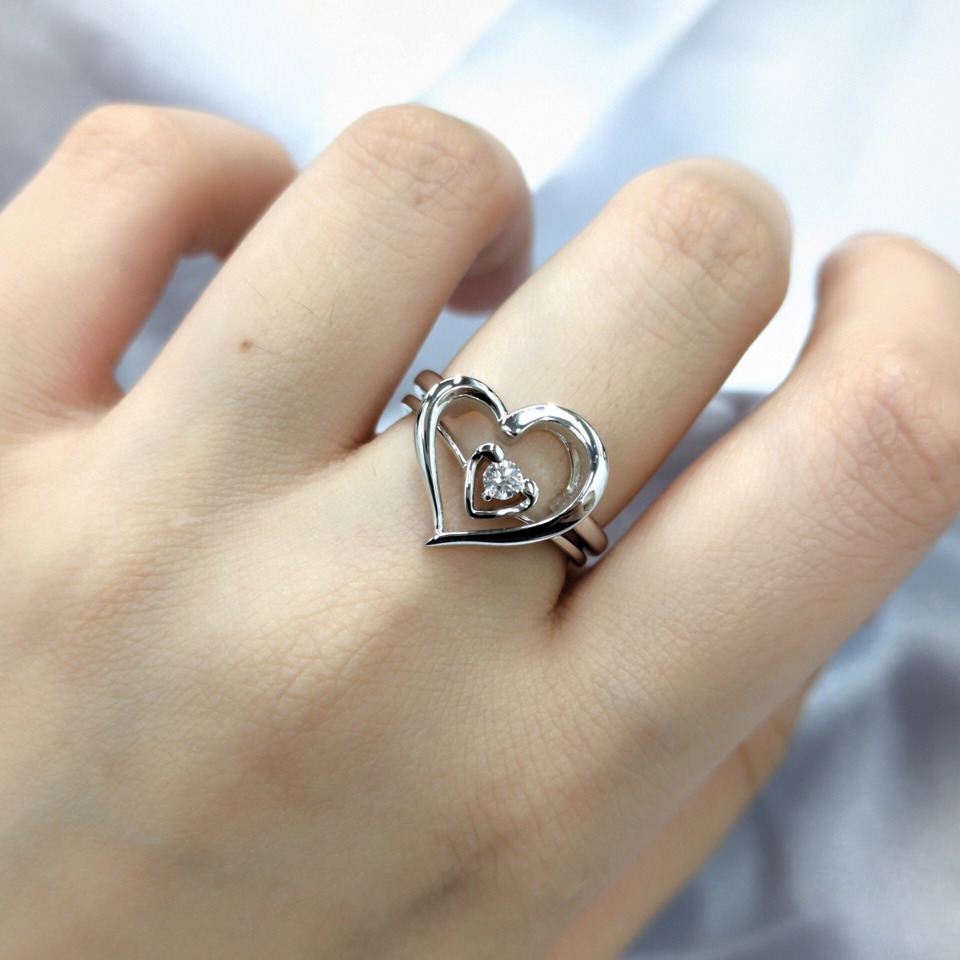 全新18K白金【單粒8份鑽石】戒指 套戒