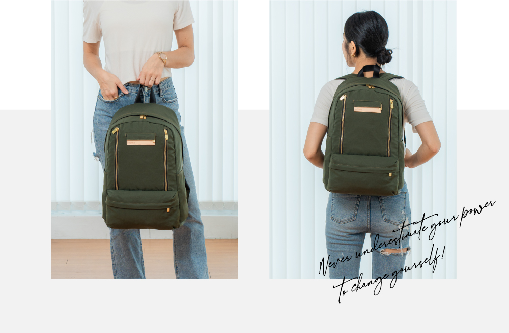 輕旅行後背包-軍綠色 SOS1381-324上身比例照