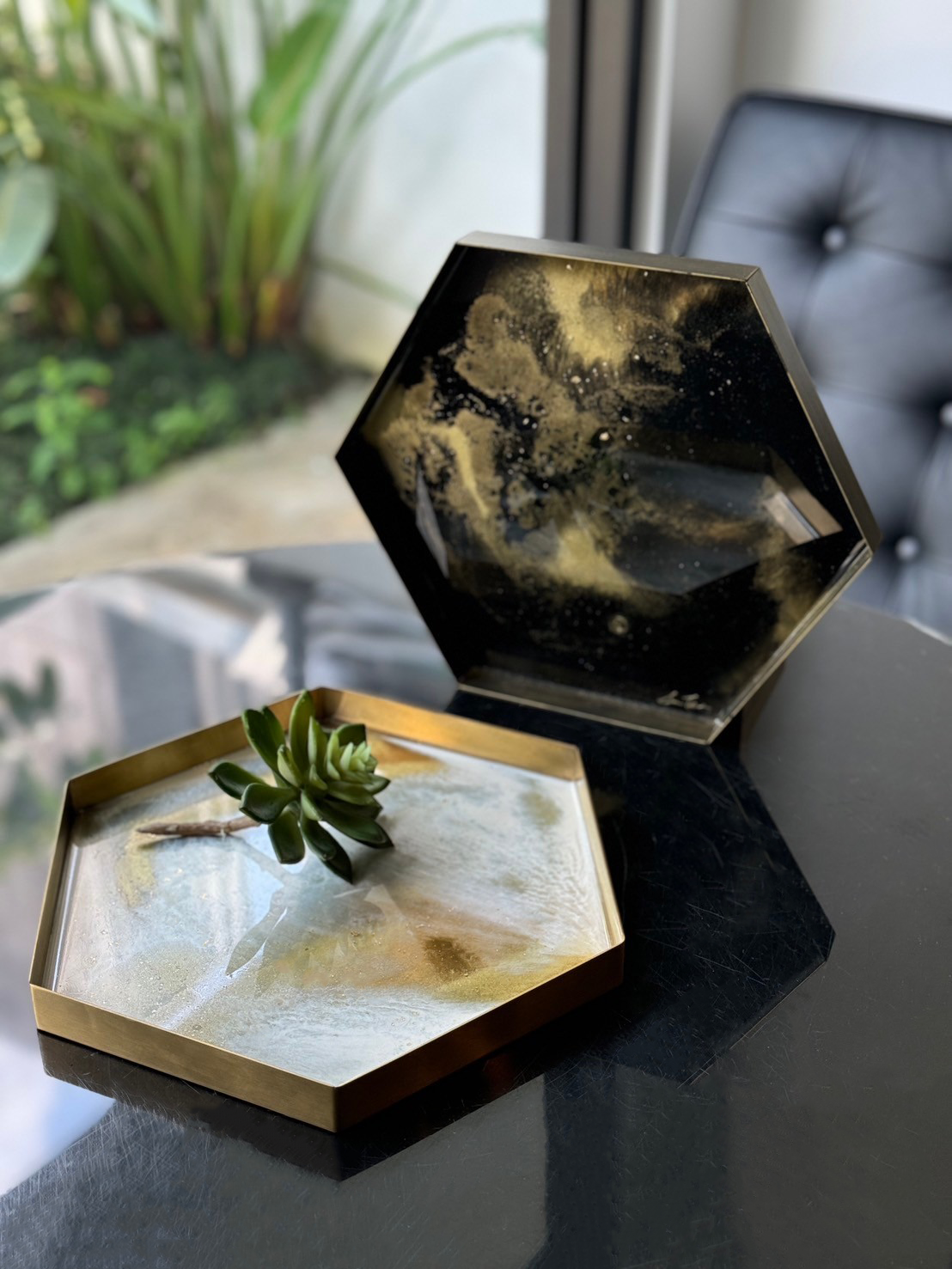 金屬拉絲六角形托盤 大