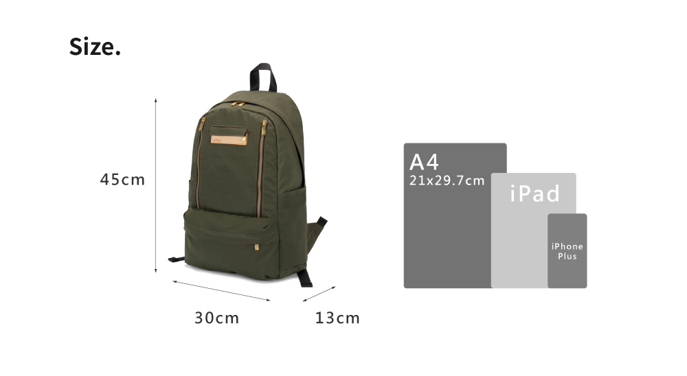 輕旅行後背包-軍綠色 SOS1381-324 尺寸比例圖