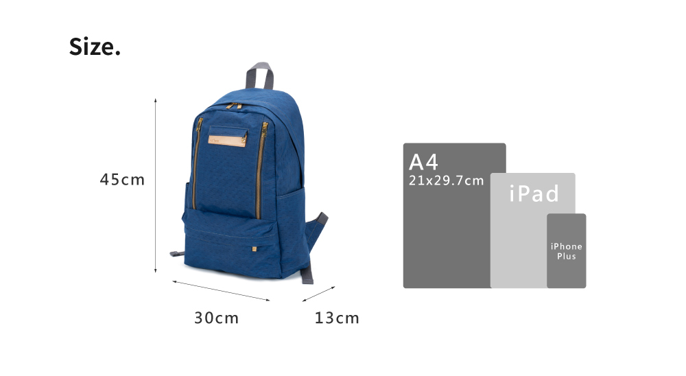 輕旅行後背包-海軍藍 SOS1381-225 尺寸比例圖