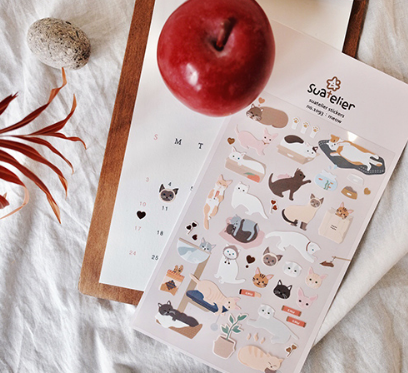 不透明款式 貓貓日常貼紙 各種貓｜SUATELIER 韓國