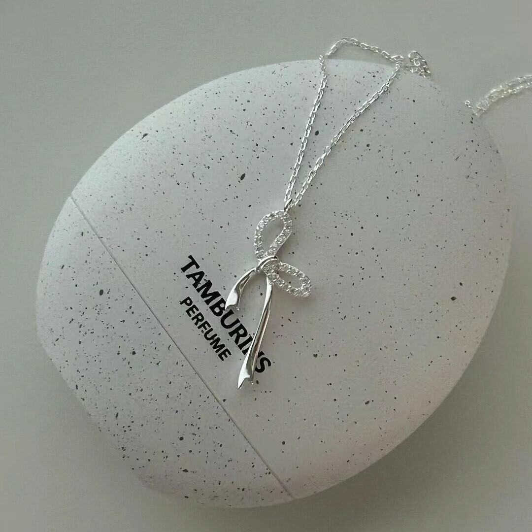 B01排鑽蝴蝶結純銀鎖骨鏈