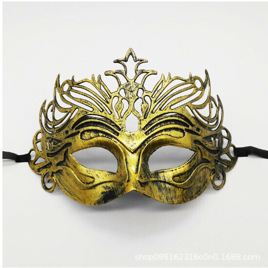 激抵化裝舞會半臉面具派對道具（復古連體皇冠-金色）