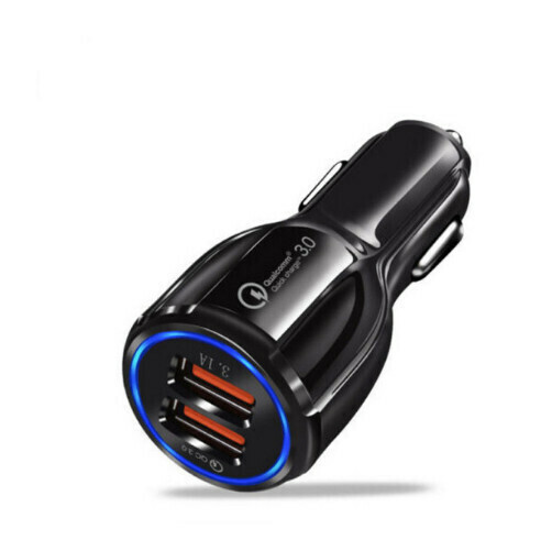 熱賣QC3.0快充車載充電器汽車保齡球雙USB車充6A光環多功能車載充電頭（QC3.0 快充-裸機+透明薄膜袋）