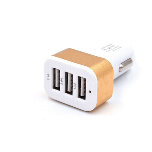 3USB Car Charger Aluminum alloy car mobile phone multi-function car car charger Three-port car charger (gold)