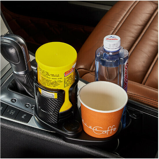 爆款汽車車用水杯一分二飲料架（一代 碳纖黑）