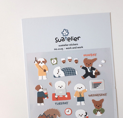 不透明款式 狗狗日常貼紙 上班生活(犬)｜SUATELIER 韓國