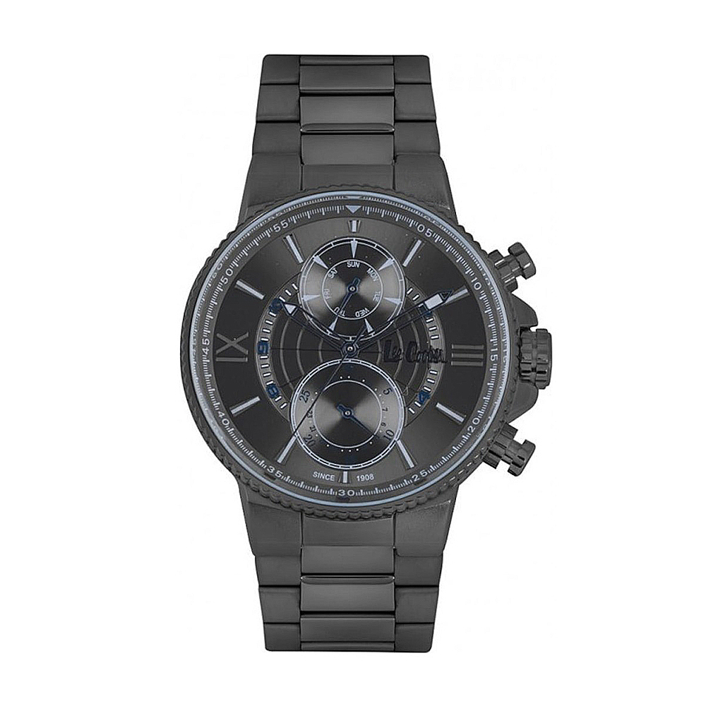 【Lee Cooper】簡約時尚 真兩眼帶日期 不鏽鋼手錶