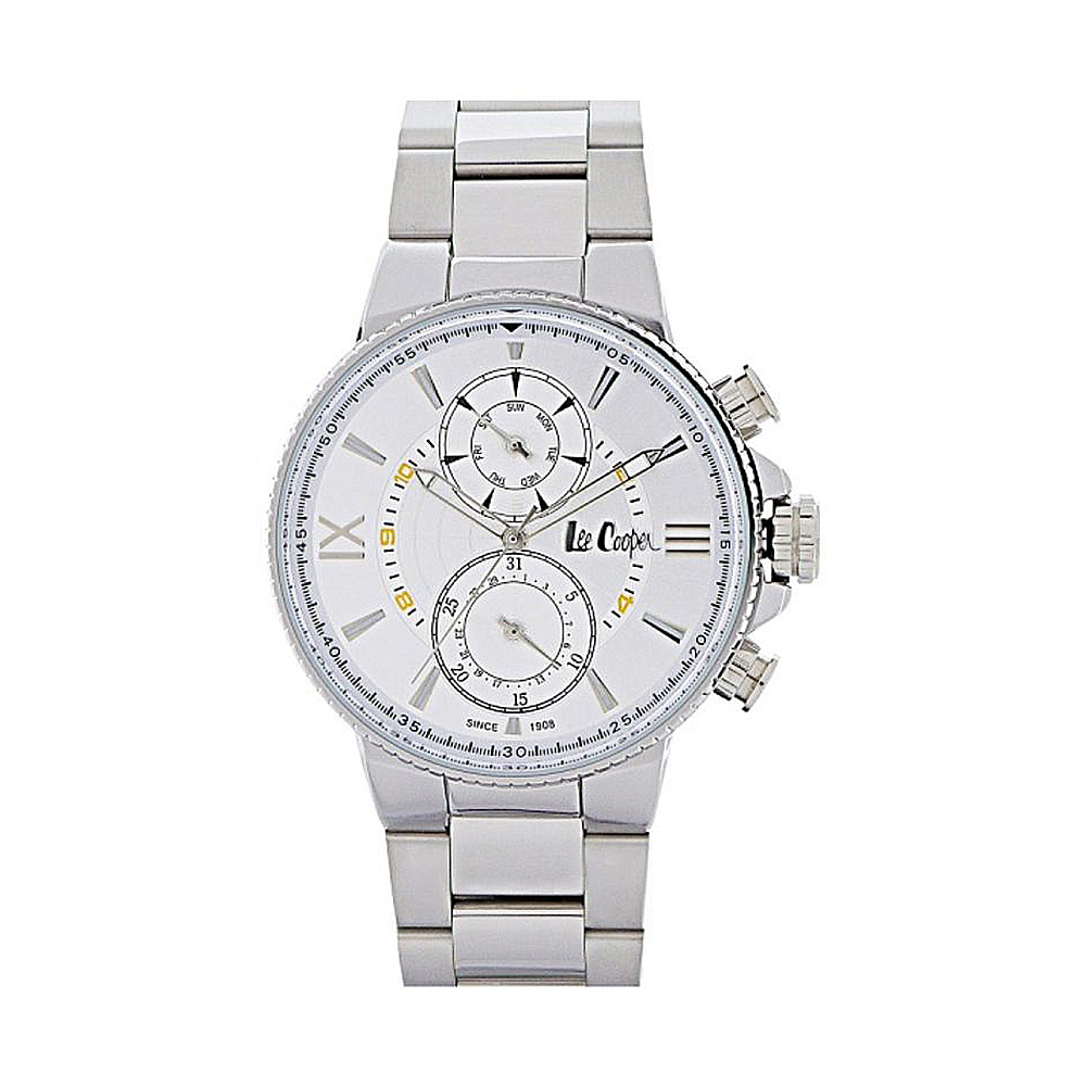 【Lee Cooper】簡約時尚 真兩眼帶日期 不鏽鋼手錶