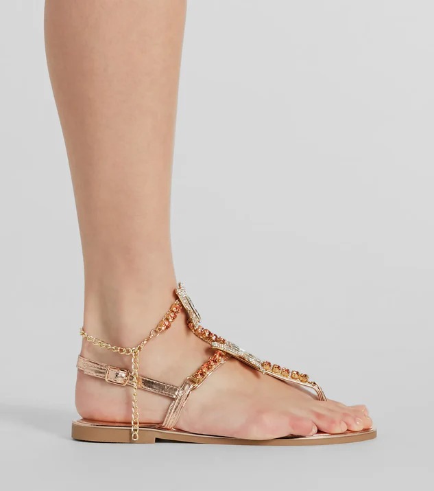 Rose Gold Butterfly 玫金色蝴蝶水鑽鍊繞踝涼鞋