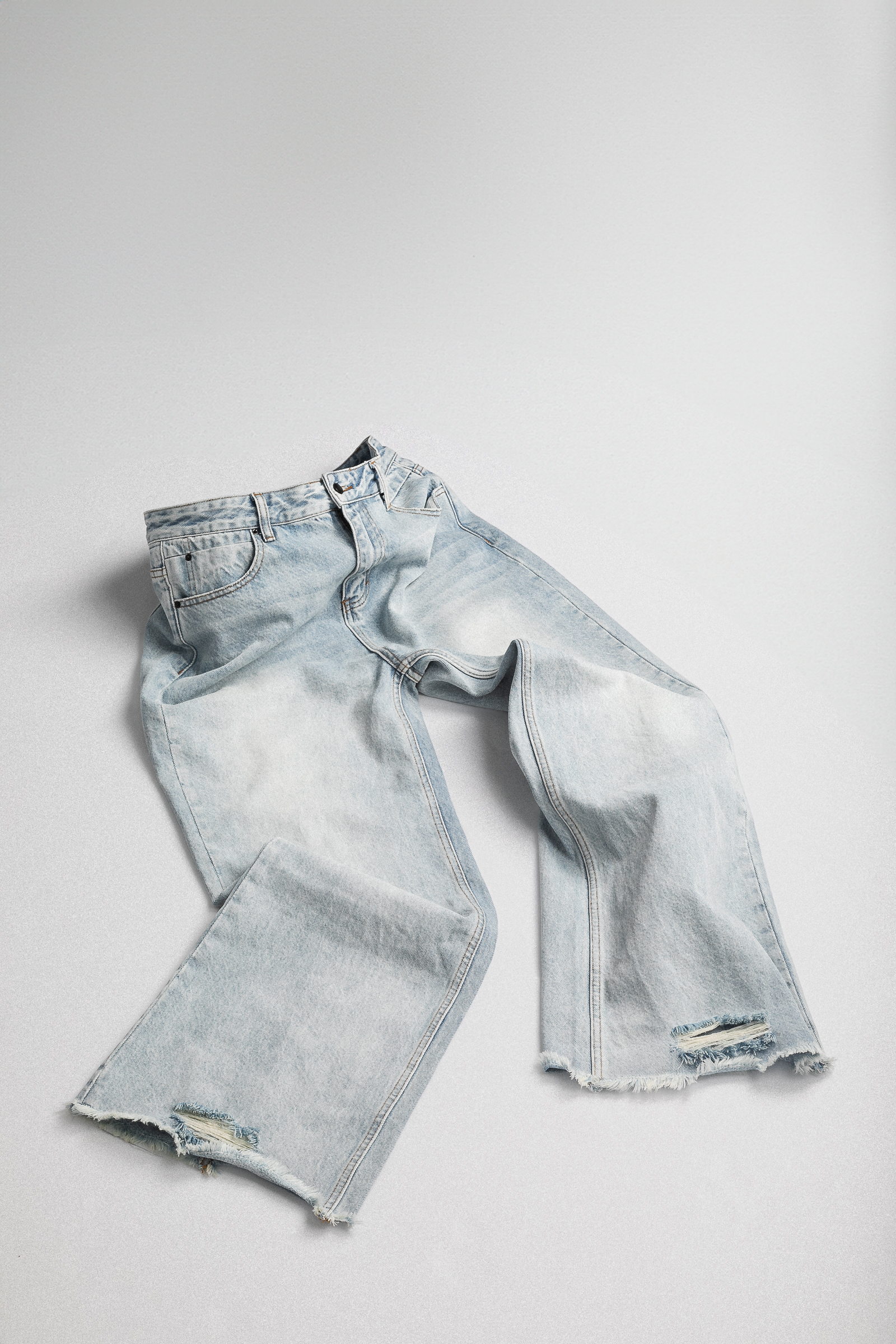 Kaesy Flares Damaged Jeans - Faded Blue